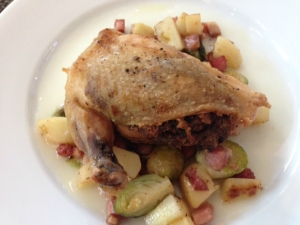 Steenbock's chicken with brussel sprouts and bacon